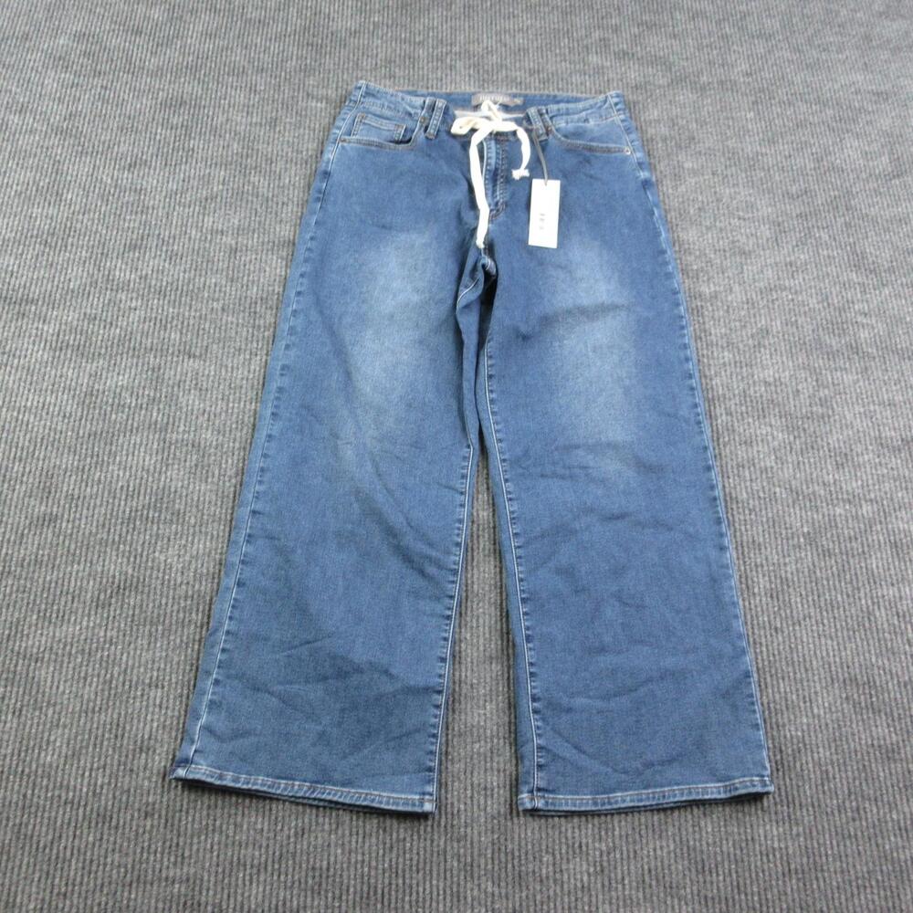 Just USA Jeans Womens 31/12 Blue Knit Tied Waist Straight Relaxed 30x26.5